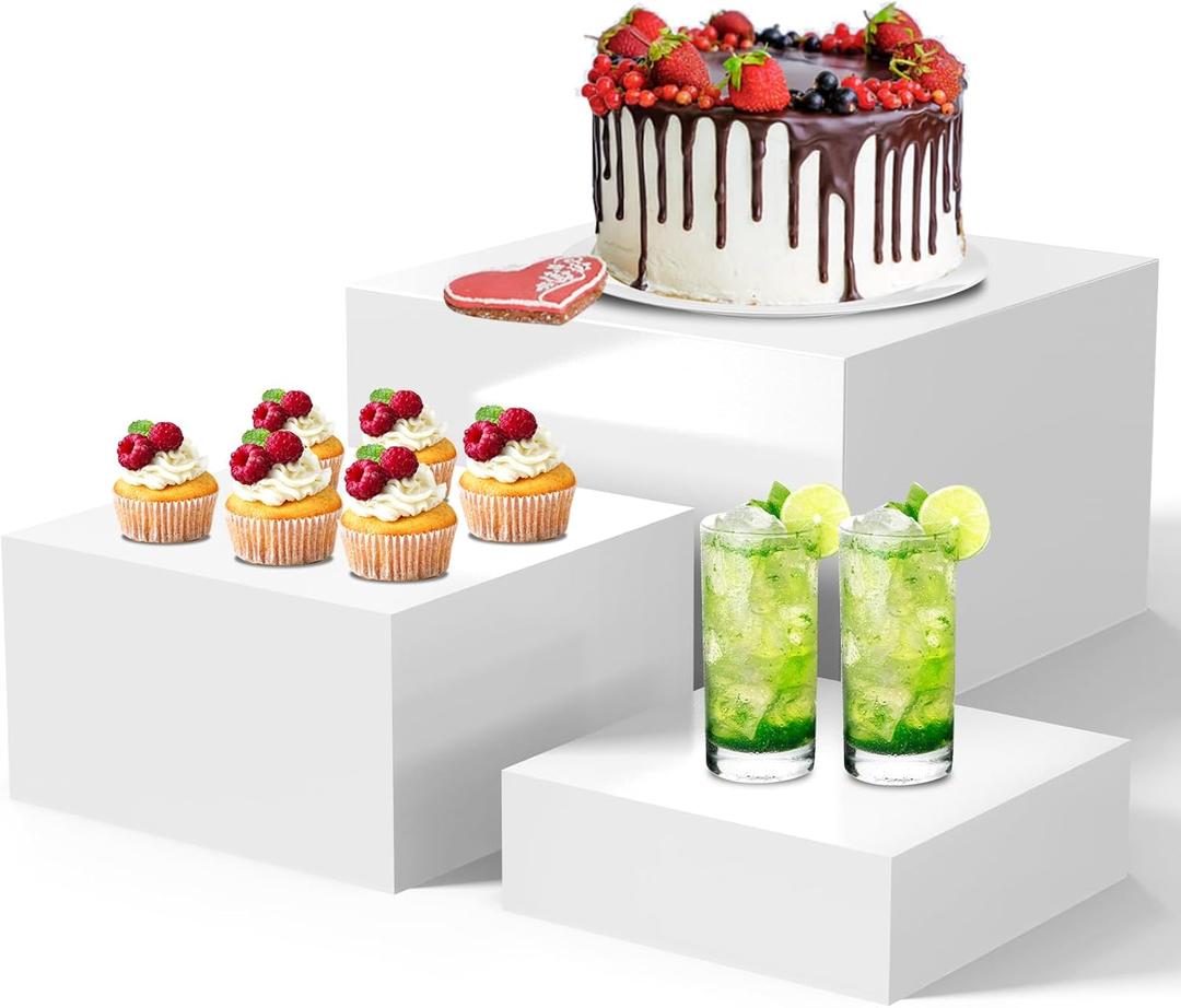 Fengzhe Acrylic Buffet Risers, 3Pcs Food Risers for Buffet Table, Display Stands with Hollow Bottoms for Catering, Dessert, Jewelry, and Figures Show - White Cube Nesting Risers for Party Decor (6'' x 7'' x 8''1set) Fengzhe Acrylic Buffet Risers, 3Pcs Food Risers for Buffet Table, Display Stands with Hollow Bottoms for Catering, Dessert, Jewelry, and Figures Show - White Cube Nesting Risers for Party Decor (6'' x 7'' x 8''1set)