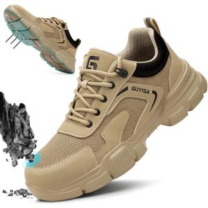Steel Toe Shoes for Men Lightweight Puncture Resistant Safety Footwear Work Shoes Men Safety Work Shoe Comfortable for Construction Warehouse Jobs (Beige) 10.5