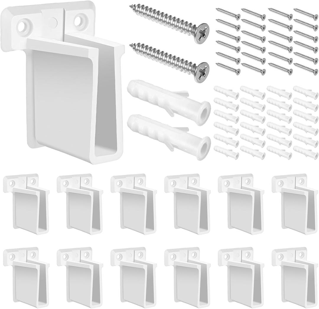 12 Pack White Brackets for Shelves Wall Mount Wire Shelf End Brackets Plastic Closet Bracket with 24 PCS Screws and 24 PCS Expansion Tubes Heavy Duty Corner Support for Cabinets Closets
