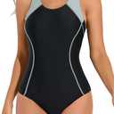 beautyin Women's One Piece Athletic Racerback Swimsuit Slimming Bathing Suit (Medium, Grey/Black)