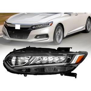Fits for 2018 2019 2020 Honda Accord Headlights Sport LX EX EX-L,Halogen High Beam with LED DRL Headlamp Replacement Left Driver Side HO2502187 33150-TVA-A01