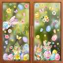 2 x ZAWE 9 Sheets Happy Easter Gnomes Bunny Ears Eggs Flowers Easter Window Clings Double-Sided Reusable Static Window Decals Stickers for Party Home Classroom Office Decorations