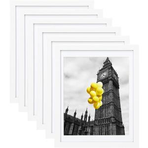 12x16 Picture Frames Set of 6 with Plexiglass, Display Pictures 11x14 with Mat or 12x16 Without Mat for Tabletop Display and Wall Mounting, White