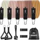 WHATAFIT Resistance Bands, Exercise BandsResistance Bands for Working Out, Work Out Bands with Handles for Men and Women Fitness, Strength Training Home Gym Equipment (Gradient Coffee)