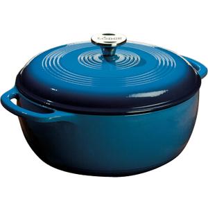 Lodge 6 Quart Enameled Cast Iron Dutch Oven with Lid  Dual Handles  Oven Safe up to 500 F or on Stovetop - Use to Marinate, Cook, Bake, Refrigerate and Serve  Blue
