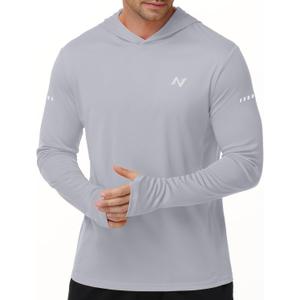 isnowood Mens UPF 50+ Sun Hoodie, Long Sleeve UV protection Fishing Shirts, Hooded Lightweight Hiking Running Swim Rash Guard (Large, Grey)