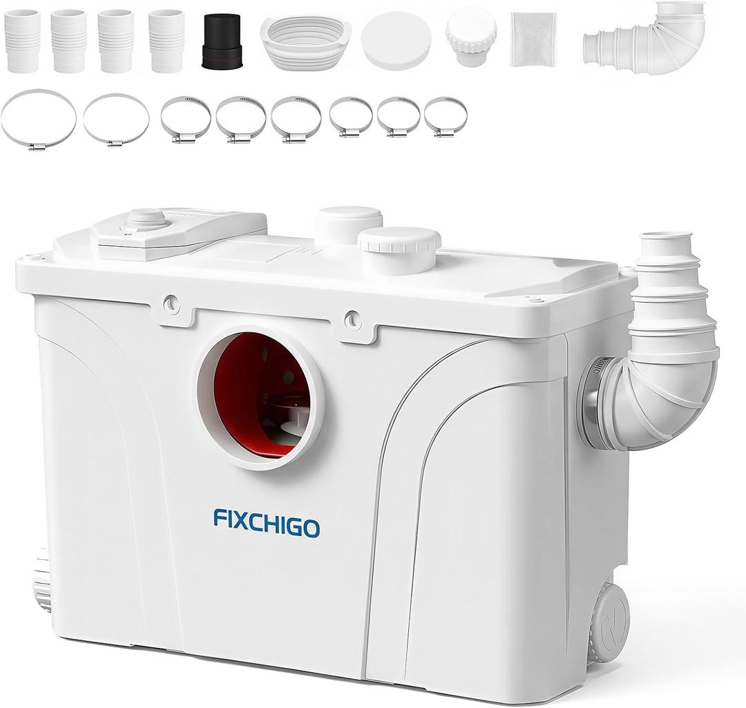 800W Macerator Pump, Macerating Toilet System with 4 Inlets/1 Outlets, 48 GPM Flow, 29.5 FT Head, PCB Smart Control Sewage Pump for Basement, Sink, Toilet, Laundry, Kitchen