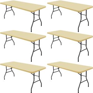 6 Pack Picnic Table Cover Fitted Elastic Outdoor Tablecloths for 6 Foot Rectangle Tables Waterproof Stretch Washable Patio Folding Spandex Table Cloth for Camping Banquet Parties (Champagne,30" x 72")