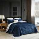 Homzard Velvet Quilt Set Queen Size Bedding Set, Blue Queen Size Comforter Set,Navy Blue Bedspreads, Luxurious Plush Bedding Sets，Soft Lightweight for All Season