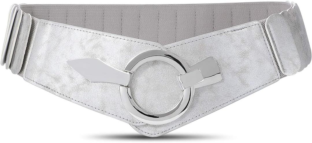 WHIPPY Women Wide Elastic Waist Belt Vintage Wide Stretch Waist Belt Fashion Retro Leather Waistband for Dresses (Gray)