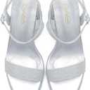 Platform Sandals Women Fashion Block Chunky Heeled Sandals Open Toe High Heels Evening Wedding Party Prom Dance Summer Ankle Strap Dress Shoes (5.5, Glitter Silver)