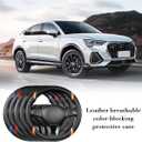 Carbon Fiber Car Steering Wheel Cover, 15 Inch Breathable PU Leather Vehicle Steering Wheel Protector with Anti-Slip Lining, Soft Automotive Interior Accessory, Universal Fit (Black)