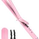 FARERY Long Barrel Curling Iron 1 Inch, Extra Long Curling Iron for Thin Hair, Infused Argan Oil & Keratin, 11 Adjustable Temp, Include Clips & Silicone Pad, Pink
