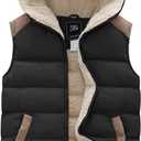 ZSHOW Women's Outerwear Vest Casual Thicken Qulited Winter Puffer Vest Hooded Warm Fleece Jacket (Black), Large