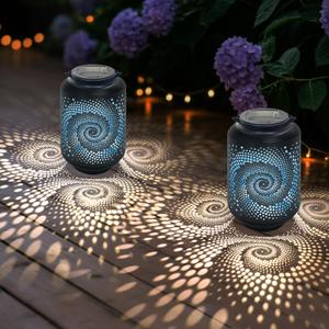 Solar Lanterns Outdoor Waterproof - 2 Packs Solar Light for Outside with Blue Spiral, Pathway Landscape Lights for Garden, Patio, Backyard, Porch, Lawn, Cool Gifts for Women, Mom