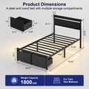 XKLOGER Full Bed Frame with Drawers, Platform Bed with LED Lights & Charging Station, Wood Headboard, Strong Metal Slats Support, No Box Spring Needed, Noise Free, Easy Assembly