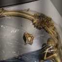 JUXYES Antique Gold Small Decorative Mirror for Wall and Desktop, Vintage Cosmetic Mirror with Beauty Golden Frame, Elegant European Wall Hanging Dressing Mirror Decor for Bathroom Bedroom