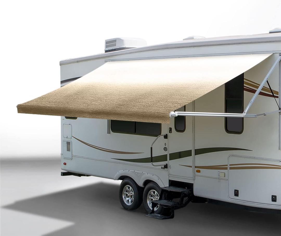 RecPro RV Awning Fabric Replacement 13 Foot Camper Awning | Tan | Heat Sealed | Width Size Options | 8' (96") Length | 3/16 Diameter Beading Cord | (13 Feet, Actual 12' 1") (Tan/Camel Fade)
