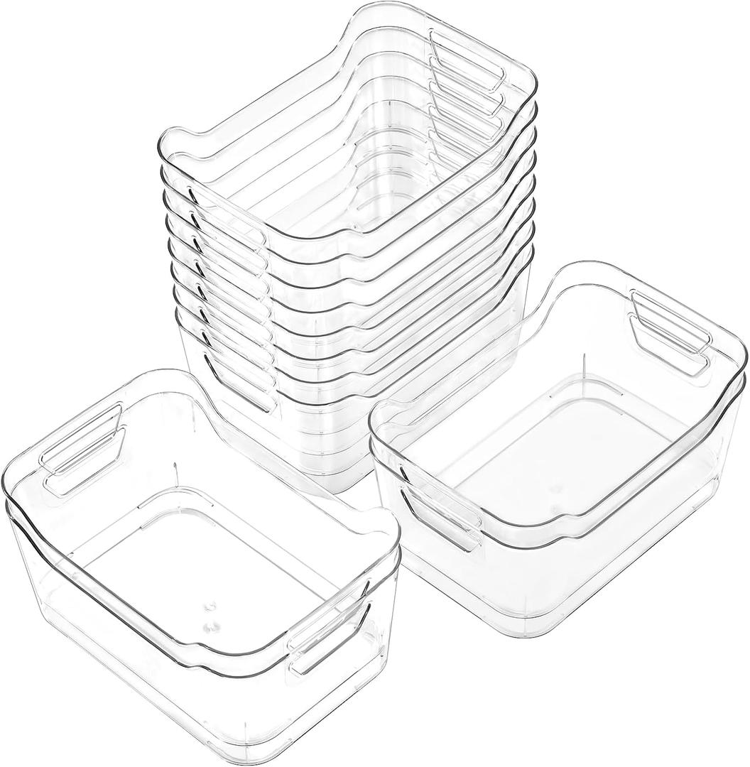 12 Pack Clear Plastic Storage Bins, Pantry Organizers and Storage, Clear Pantry Organizer Bins, Plastic Containers with Handle for Kitchen,Freezer,Cabinet,Closet,Bathroom Under Sink Storage (Medium)