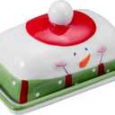 Ceramic Christmas Snowman Butter Dish with Lid - Christmas Thoughtful Gift Choice - Adorned with Festive Charm