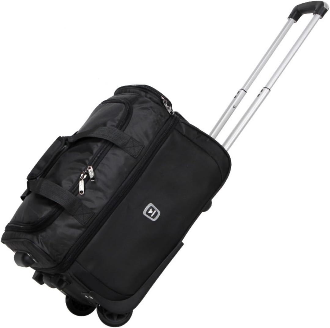 U.S.A. 19 inch Carry On Scalable Wheeled Rolling Duffel Bag Water Resistant Luggage Lightweight Travel Suitcase with Retractable Handle (Black), 19" Ready Luggage