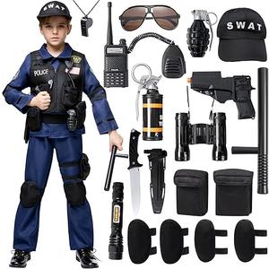 Spooktacular Creations 2 PCS Police SWAT Costume for Kids, S.W.A.T. Police Officer Costume for Boys Halloween Cosplay Party Size M