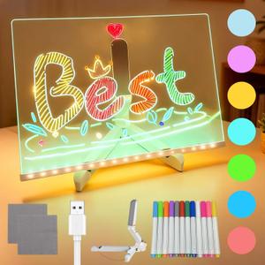 Cosmody Led Drawing Board, LED Note Board with 7 Colors, Led Drawing Board with Adjustable Stand and 12 Pens, Led Note Board with Colors, Dry Erase Board, Holiday Trend Gift (11.8 * 7.8in)