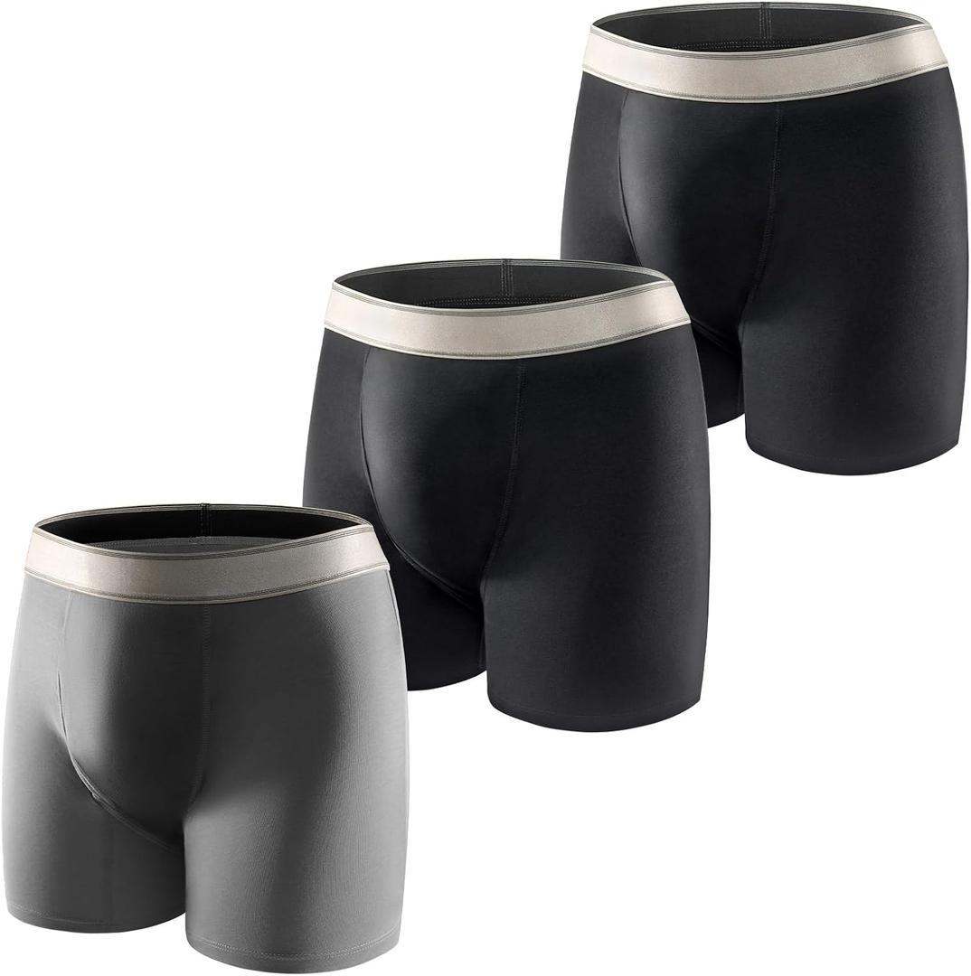 Carer Mens Incontinence Underwear, Washable Reusable Cotton Boxer Briefs with Front Fly, 150ml Leak Proof Underwear for Men Bladder Leakage, Waterproof 3 Pack (3X-Large)