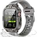 Dsytom Waterproof Case with Band Compatible for Apple Watch Band 46mm 45mm 44mm 42mm(S11/10) 41mm 40mm for Men,Rugged Smartwatch Strap with Built-in Tempered Glass Screen Protector for iWatch Series 11/10/9/8/7/6/5/4/SE (Titanium)