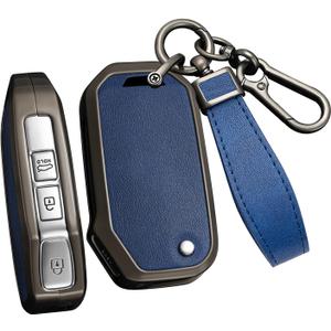 ontto Key Holder Fit for Kia Key Fob Flip Key 2019-2025,Metal Frame Key Case Leather Key Protector,Solid Key Glove for Seltos Forte Sportage Seltos K5 Soul Sorento Cerato Telluride NIRO,Blue