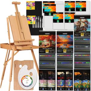 VISWIN Professional All-in-One Art Painting Kit with Beech Wood French Easel, 96 Acrylic, Watercolor & Oil Paint Set, Canvases, Painting Set with Supplies for Adults, Artists, Beginners