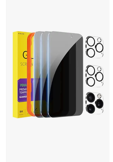 PEHAEL 3+3Pack for iPhone 16 Privacy Screen Protector with Camera Lens Protector Full Coverage AntiSpy Tempered Glass Film 9H Hardness Easy Installation Bubble Free [6.1 inch]