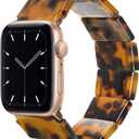 Heesch Upgraded Stretchy Resin Watch Band Compatible with Apple Watch for Women, Men, Tortoise Shell Fashion Watch Strap Bracelet Wristband for iwatch Series Ultra/10/9/8/7/SE/6/5/4/3/2/1, 38/40/41/42mm, 42/44/45/46/49mm, Rectangle Version