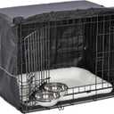 MidWest Homes for Pets Double Door iCrate Starter Kit, 24-inch Dog Crate Bundle for Small Breeds, Includes Cage, Pet Bed, 2 Bowls and Privacy Cover