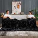 Cozy Bliss Faux Fur Throw Blanket for Couch, Fuzzy Soft Plush Thick Bubble Blanket for Sofa Bedroom Living Room, 90 * 90 Inches Black