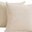 PLEASANT BOULEVARD | Chenille Pillow Case Covers 20 by 20 Inch, Soft Cozy Decorative Cushion for Home Bedroom Living Room Bed Sofa Chair (Beige, 2 Pack)