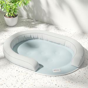 Cooling Dog Bed with Water Mat and Pillow, Waterproof Cooling Mat for Medium Small Dogs up to 50lbs, Pet Cool Pad with Summer Cool Fabric (Grey, G-Shaped)