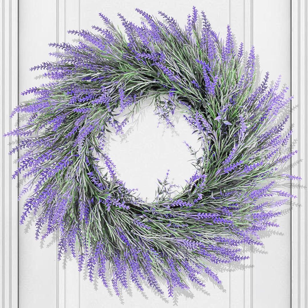 24 Inch Large Lavender Summer Wreath for Front Door, Porch, Window - Large Artificial Lavender Purple Outside Indoor Wreath for Home, Farmhouse Decor - Spring, Summer, Fall, All Seasons