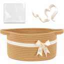 Gift Baskets Empty, Small Woven Rope Storage Basket with Bow and Ribbons and Gift Bags, Bowknot Decorative Baby Gift Basket for Toys, Cats & Dogs Toys Basket with Handles, Jute