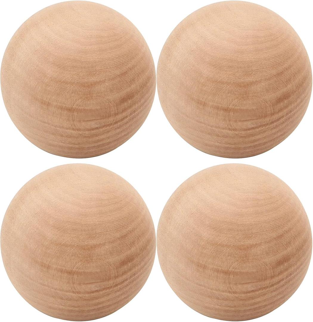 SEUNMUK 4 Pieces 3 Inch Wooden Round Balls, Unfinished Natural Wood, Replacement for Glass Wine Decanters and Top, DIY Decorative Wood Crafting Hardwood Balls