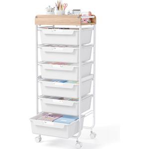 SYKIARIOL 6 Drawer Rolling Cart for Craft Storage,Utility Drawer Cart,White