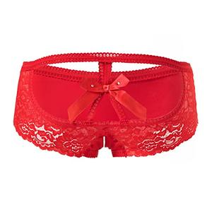PERAMBRY Women's Lace Stretch Sexy Thong Bikini Panties Bow Tie Breathable Fashionable (Red-0200, X-Large) 3pcs