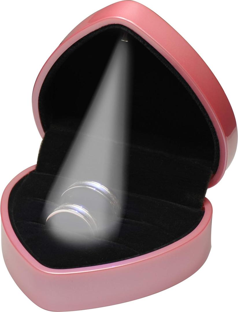LETURE Heart Shaped Wedding Ring Gift Box with LED Light, Double Ring Boxes with 2Slots for Engagement Proposal Ceremony, Small Jewelry Holder Display Case for Women Girl (Pink)