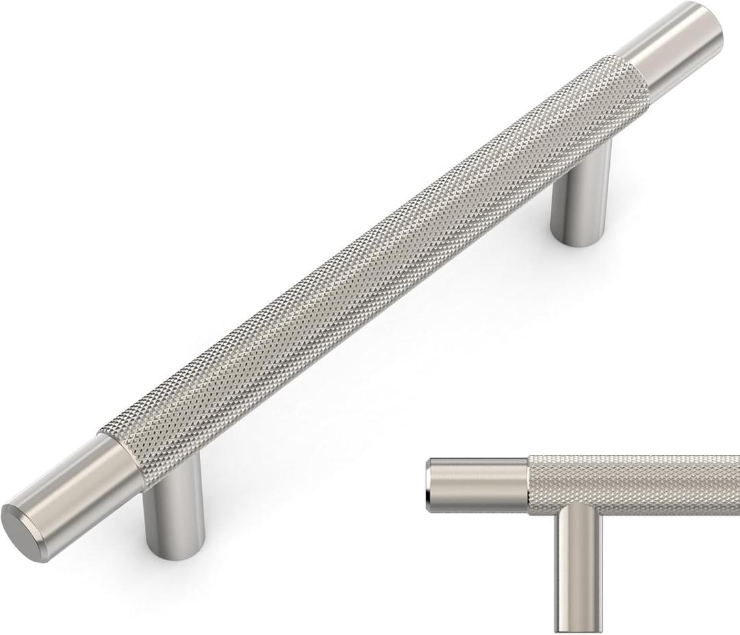 Amerdeco 10 Pack Brushed Satin Nickel Knurled Cabinet Pulls 3-3/4 Inch Hole Centers Kitchen Cabinet Handles Hardware Kitchen Handles for Cabinets Handles IH0006