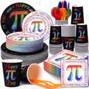 400 Pieces Pi Symbol Party Supply Set Disposable Black Plates Paper Plates Napkins Cutlery Forks Knives Spoons Utensils Decor Tableware for Math Theme Pie Day Celebration Gathering 50 Guests