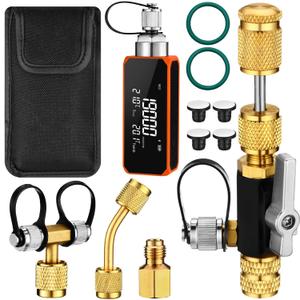 Mini Wireless Digital Vacuum Gauge with Adapter Valve Core Remover Installer HVAC 0-19000 Micrometer Rechargeable Pressure Tester Meter, Alarms Via App, Offline Recording, Temp Compensation