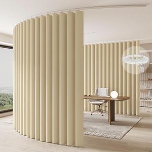 JILRON Room Divider Curtains Ceiling Curtain Track Set for Blackout and Privacy (IncludeBeige Curtain2 + White Track1) 196" W x 106" L