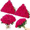 Ovveroche 40 Pcs Roses Artificial Flowers, Silk Hot Pink Artificial Flowers Petals Long Stem Roses for Wedding Bouquet Home Party Decor