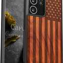 Carveit Wood Case for Galaxy S21 Ultra Case [Hard Real Wood & Soft TPU] Shockproof Hybrid Protective Unique Wooden Cover Compatible with Samsung S21 Ultra (American Flag Carving-Rosy) (Galaxy S21 Ultra 5G (6.8 Inch))