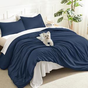 Litanika Navy Blue Comforter King Size, 3 Pieces Lightweight Solid Bedding Comforter Set, All Season Fluffy Bed Set